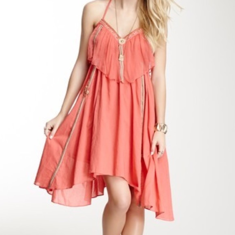 Free People Enchanted Rock coral slip dress